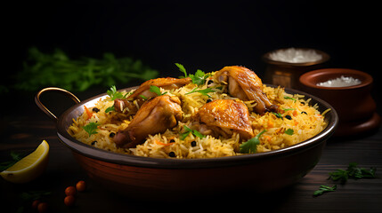 Gourmet chicken biryani with steamed basmati rice