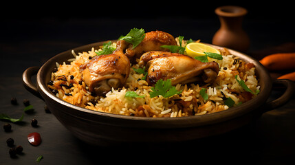 Gourmet chicken biryani with steamed basmati rice