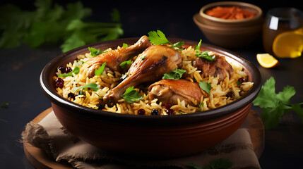 Gourmet chicken biryani with steamed basmati rice
