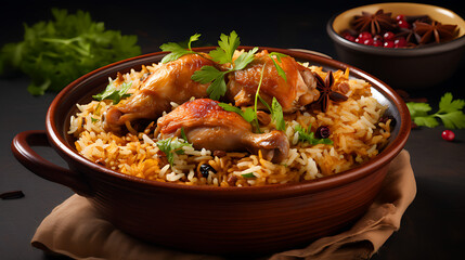 Gourmet chicken biryani with steamed basmati rice