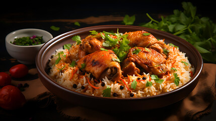 Gourmet chicken biryani with steamed basmati rice
