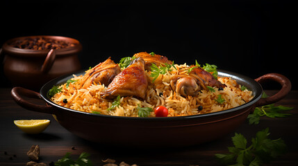 Gourmet chicken biryani with steamed basmati rice