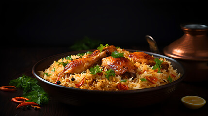 Gourmet chicken biryani with steamed basmati rice