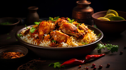 Gourmet chicken biryani with steamed basmati rice