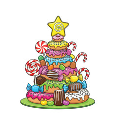Delicious Christmas treat tower with donuts, candy canes, and lollipops, perfect for holiday celebrations, festive marketing, and sweet seasonal promotions