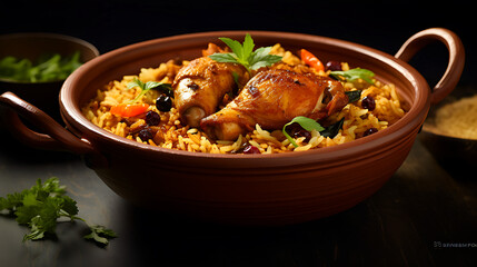Gourmet chicken biryani with steamed basmati rice