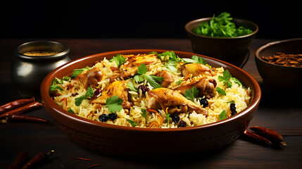 Gourmet chicken biryani with steamed basmati rice