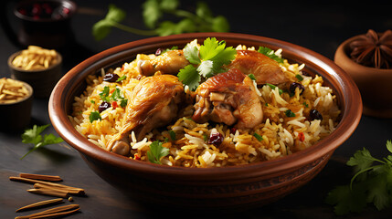 Gourmet chicken biryani with steamed basmati rice