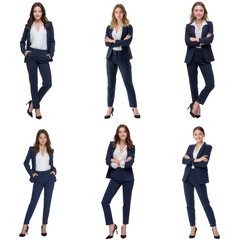 Obraz premium A compilation of confident young businesswomen in stylish dark suits, embodying professional success and modern corporate elegance in various poses