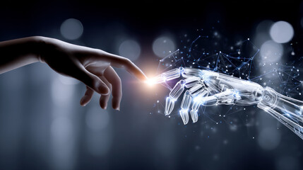 Realistic depiction of future AI-human coexistence society. Automation of generation and training of artificial intelligence technology machines, AI.