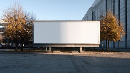 Obraz premium Empty billboard ready for advertisement placement in urban setting with fall trees providing color contrast