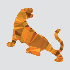 Geometric low poly tiger illustration in vibrant orange and brown polygonal abstract style, fierce wild animal vector art