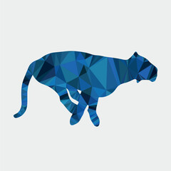 Striking blue polygonal cheetah illustration in full sprint, embodying abstract wild power and modern vector art aesthetics, perfect for digital design