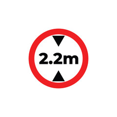 Traffic sign with a red circle border showing “2.2m” and two black arrows indicating height restriction, used for road safety, vehicle clearance, and transportation regulation illustrations.