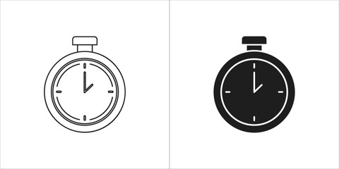 Stopwatch icon in outline and solid black