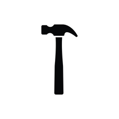Black hammer icon silhouette representing construction, repair, tool, and hardware concept, commonly used in building, carpentry, maintenance, or industrial design illustrations and symbols.