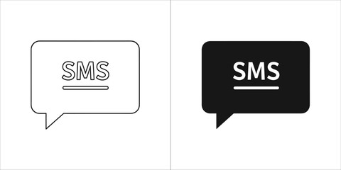 Sms message icon in outline and solid black