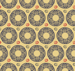 Seamless vector pattern with circles and swirls for postcards, textiles, websites.