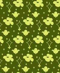 Bright vector light green flowers on dark green background for postcards, children's clothing,textiles, websites, packaging design.