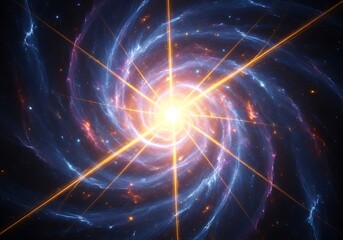 Obraz premium Spectacular cosmic spiral with radiant light emanating from a central core in vast expanse