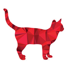 Geometric Polygonal Red Cat Illustration - Abstract Feline Design Vector Art, Animal Silhouette with Low Poly Pattern
