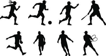 Silhouette, sports, athletes, running, soccer, baseball, tennis, fitness, training, exercise, competition, teamwork, energy, movement, dynamic, activity, lifestyle,