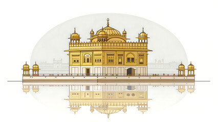 Harmandir Sahib (Golden Temple), minimal water reflection vector