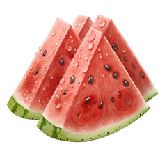 "Juicy Watermelon Cut into Triangular Slices &ndash; Vibrant Fresh Fruit with Water Droplets Isolated on White Background"