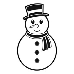 Simple line drawing of a snowman wearing a hat and scarf