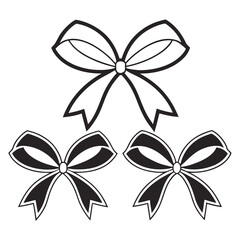 Three decorative ribbon bows in black and white illustration style