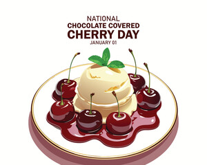 National Chocolate Covered Cherry Day vector. Cherry in chocolate icon vector. Chocolate Covered Cherry Day Poster, January 3.