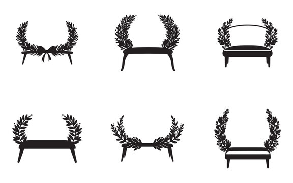 Elegant Silhouette of Benches Adorned with Laurel Wreaths for Awards and Recognition Concepts