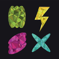 Vibrant geometric low poly abstract icons. Colorful polygonal shapes perfect for modern graphic design elements