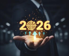 Vision and Achieving 2026 Goals: The Helping Hand Number '2026' with Bull's Eye Symbol and Growth Sign
