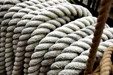 Close up of a thick white rope