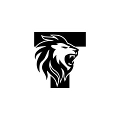 Letter T with Roaring Lion Logo, vector