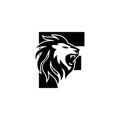 Letter F with Roaring Lion Logo, vector