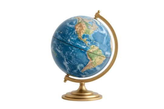 Gold globe spinning, desk, world map, education, study