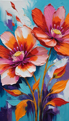 Vibrant Impasto Blooms on Turquoise Canvas
