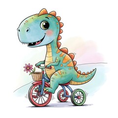Fototapeta premium Colorful Sketch of Cute Dinosaur Riding a Tricycle in Whimsical Style