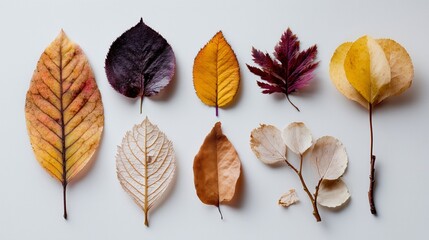 Obraz premium Un conjunto de hojas de otoño sobre fondo blanco