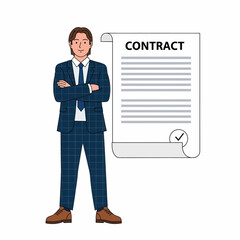 Fototapeta premium Illustration businessman with contract paper document agreement concept negotiation