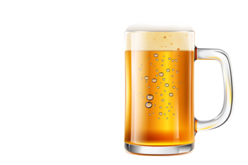 Refreshing golden lager beer with frothy head and bubbles in a clear glass mug, perfect for thirst quenching refreshment.