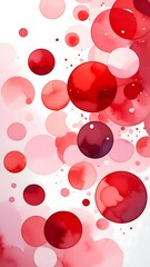 An abstract composition of various sized red circles on a stark white background