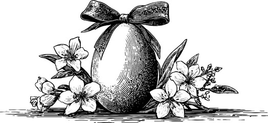 Easter greeting card design featuring floral egg frame and decorative bow for festive celebrations