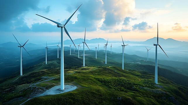 "Horizon of Power: A Sweeping Offshore Wind Farm Under Dramatic Skies"