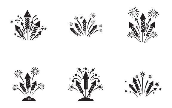 Set of black and white fireworks illustrations for celebrations festivals and various festive occasions vector graphic collection