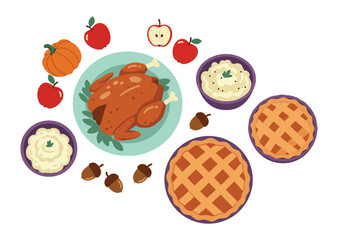 Thanksgiving Meal Vector Illustration Holiday Dinner Spread