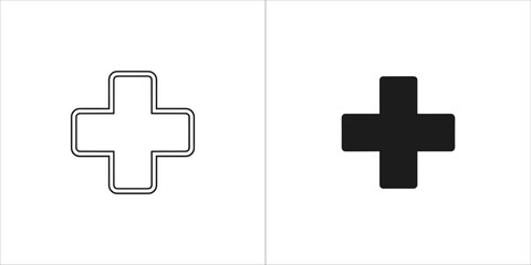 Plus sign icon in black and white