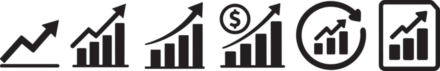 Growing Graph Set Icon in bold silhouette vector style, ideal for business, finance, and success.